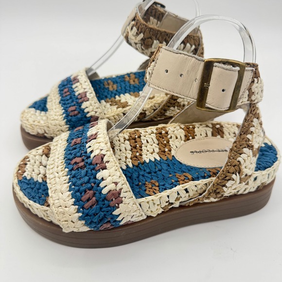 Free People Sandals Roma Raffia‎ Platform Women's Size 7 Blue Cream - Picture 6 of 8